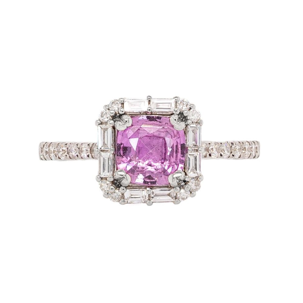 1ct Ceylon Pink Sapphire Ring in Solid 14K White Gold with Natural Diamonds